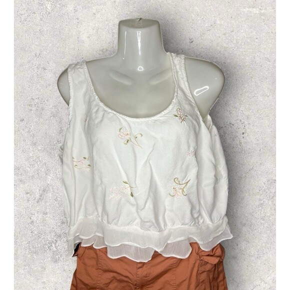 Vintage L’ Pogee Women's Size L/XL Floral Embroidered Bohemian Tiered Tank Top - Picture 1 of 6